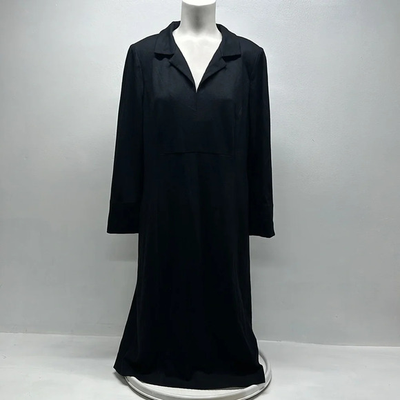 Nina McLemore Dress A-Line Sheath Collared Viscose Midi Knit Stretch Black 10 - Picture 1 of 9